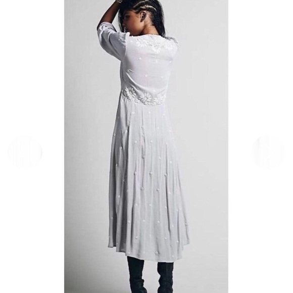 Free People Embroidered Fable Dress in Dove - Picture 2 of 13